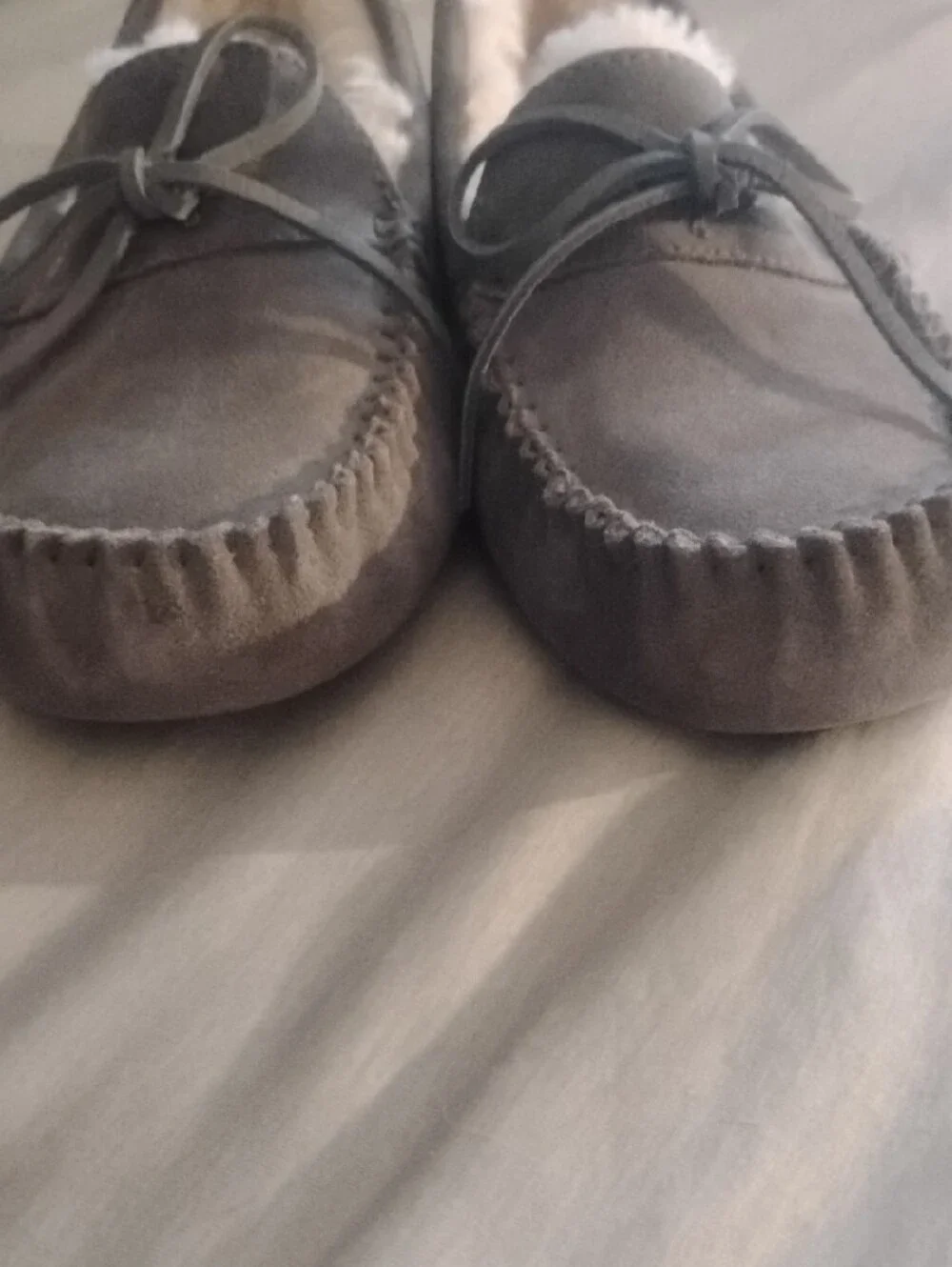 UGG Corvin Charcoal Suede Shearling Moccasin Slippers Like  display picture 3